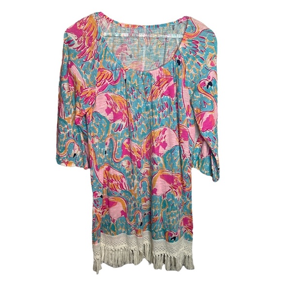 Lilly Pulitzer Flamingo Fringe Long Sleeve Dress - Picture 1 of 8